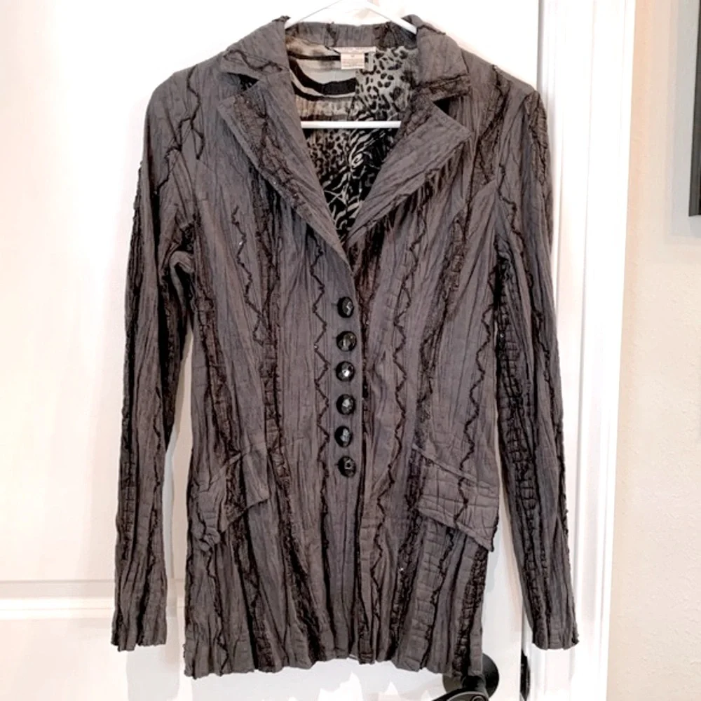 Alberto Makali Ness Black Faux Suede Sequin Blazer Jacket Size Medium